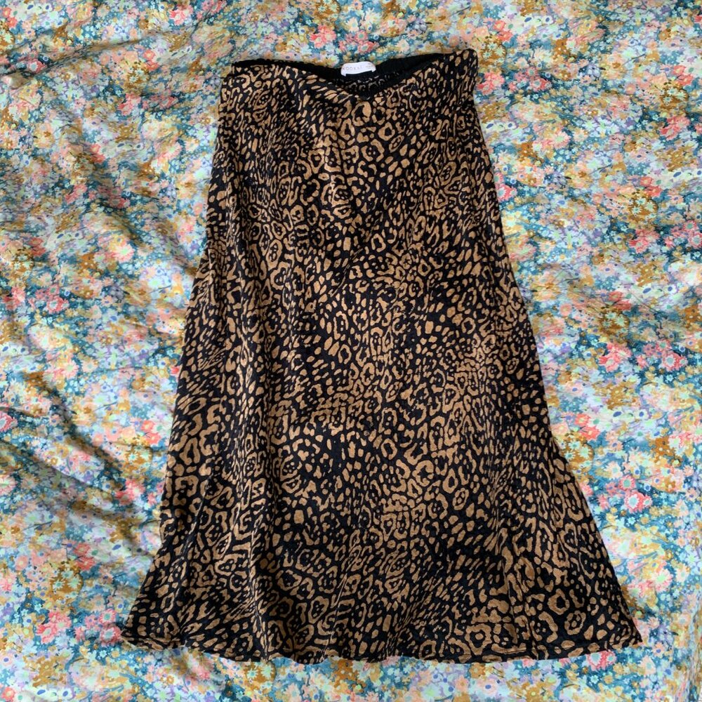 Kookai Leopard Silk Midi Skirt size 38